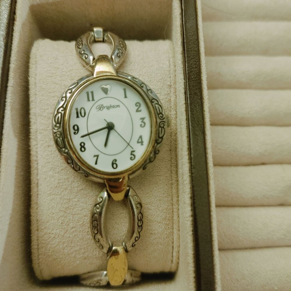 Brighton Watch Alta Womens Silver Gold Tone Heart Design Quartz Movement Adjusta